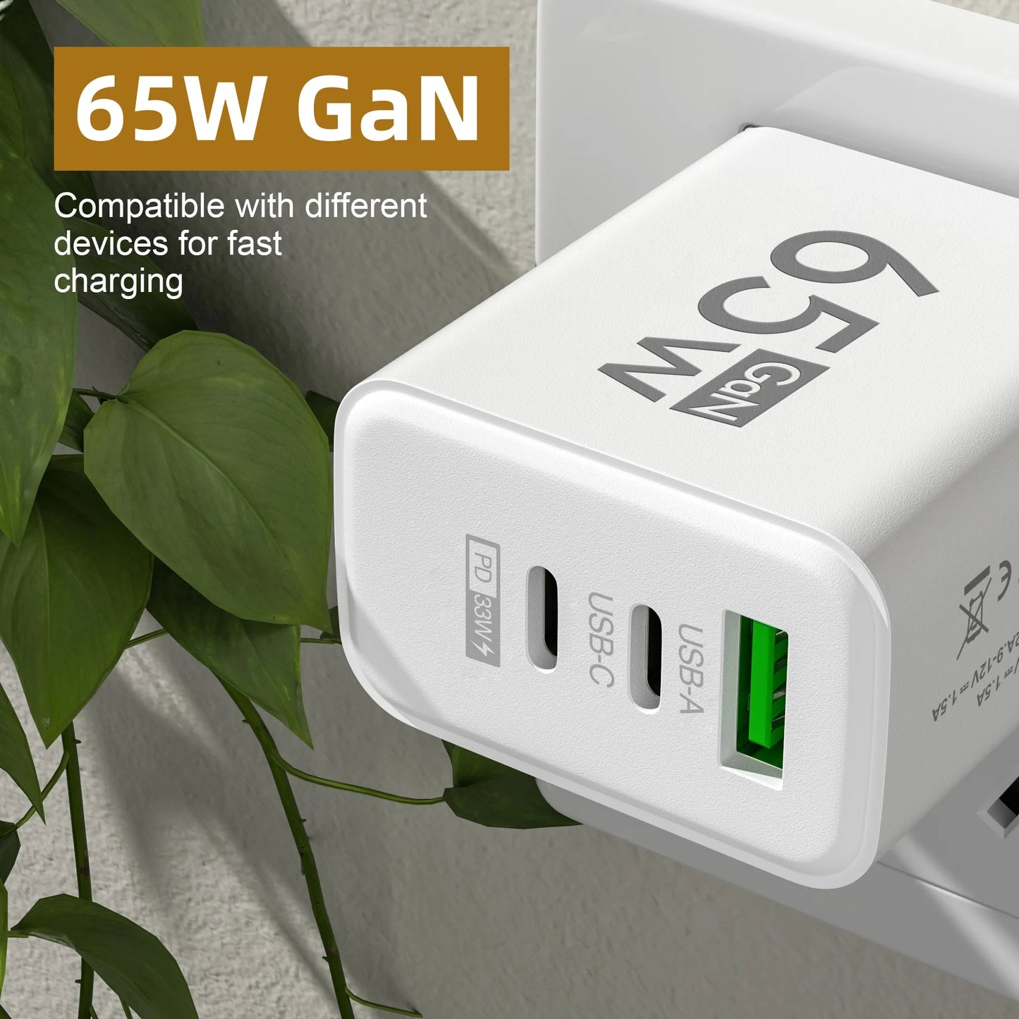 GaN Type C PD Charger 3 Ports USB Fast Charging Cellphone Adapter