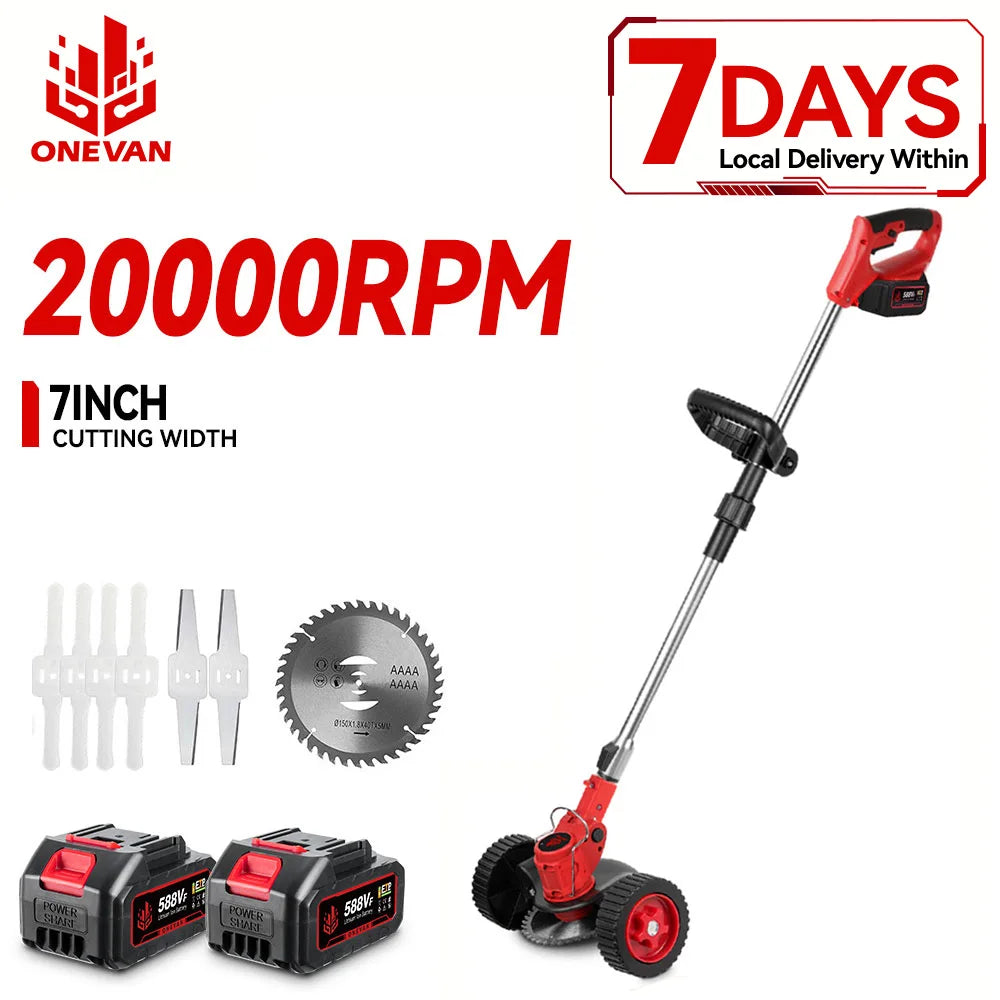 ONEVAN 7 Inch Electric Foldable Lawn Mower Cordless Grass Trimmer Adjustable Telescopic Garden Cutter For Makita Battery Pin