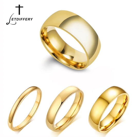 Letdiffery Simple 2/4/6/8mm Stainless Steel Wedding Rings Golden