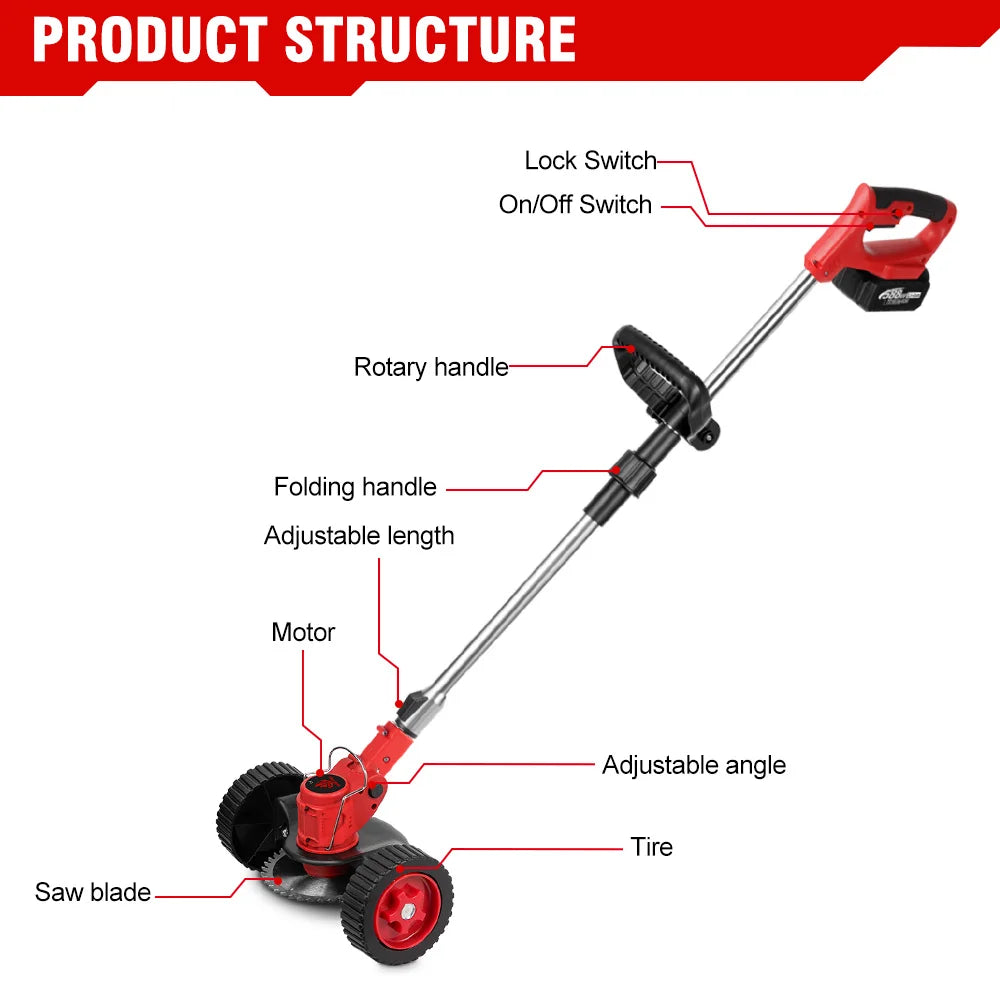 ONEVAN 7 Inch Electric Foldable Lawn Mower Cordless Grass Trimmer Adjustable Telescopic Garden Cutter For Makita Battery Pin