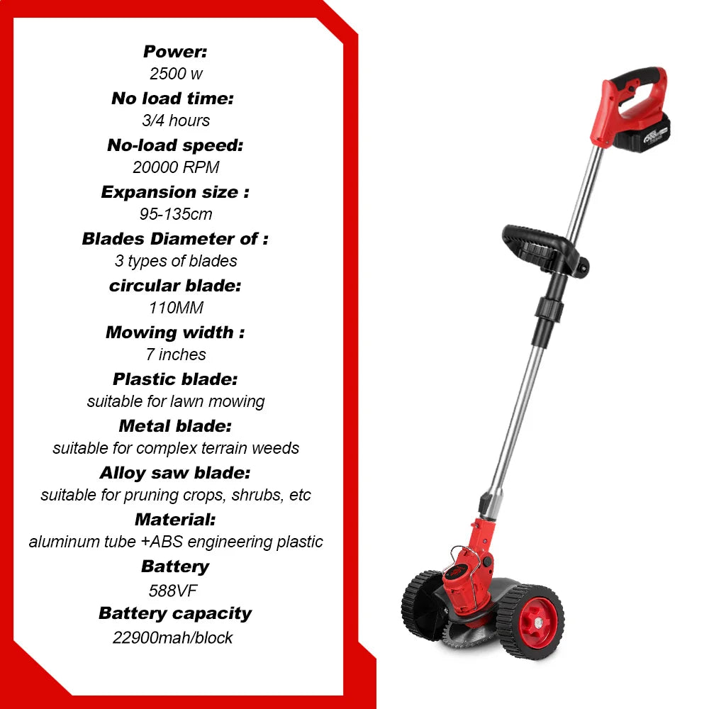 ONEVAN 7 Inch Electric Foldable Lawn Mower Cordless Grass Trimmer Adjustable Telescopic Garden Cutter For Makita Battery Pin