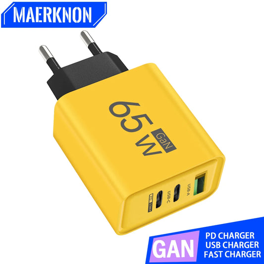 GaN Type C PD Charger 3 Ports USB Fast Charging Cellphone Adapter